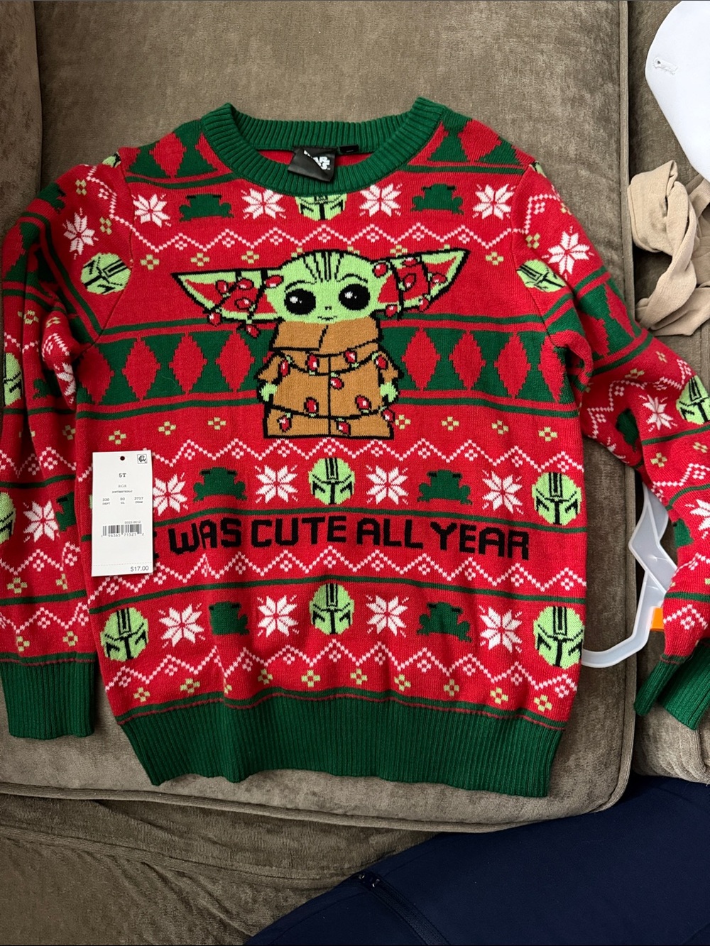Baby Yoda Red & Green Holiday Sweater - Was Cute All Year